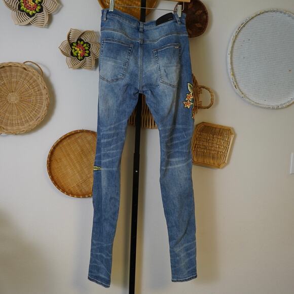 Amiri Distressed Flower Patch Denim Jeans Blue Womens Size 32 - Picture 2 of 11